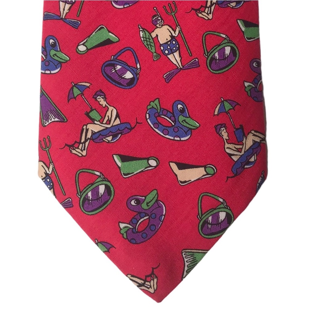 Whimsical Preppy Tie Summer Beach Necktie Fishing Sunbather Fun Triminghams Brit
